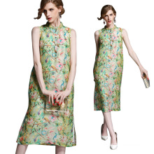 Top quality gorgeous sleeveless midi Silk summer dress women